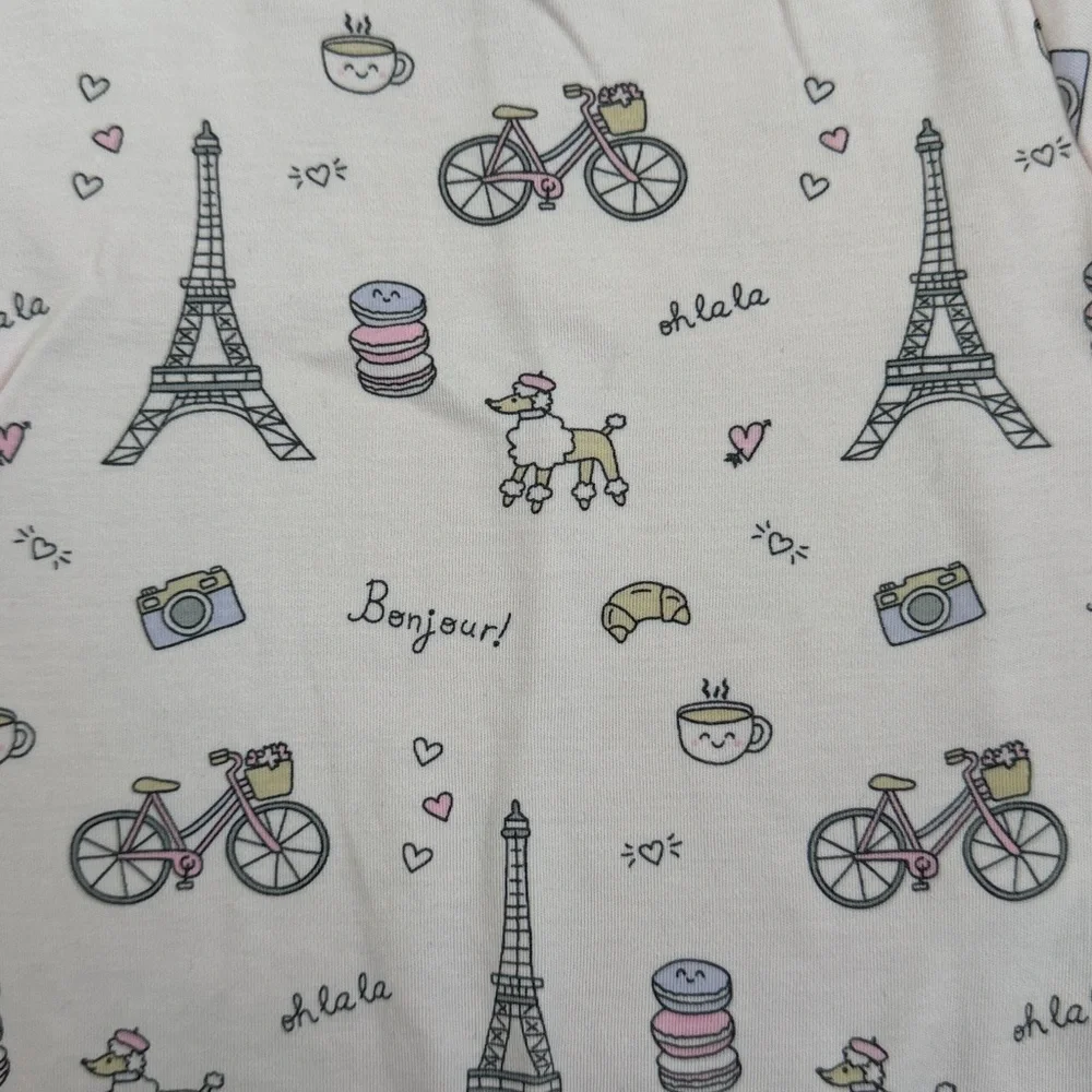 Kids Pajama Set - Pink Paris Print Long Sleeve Pajamas